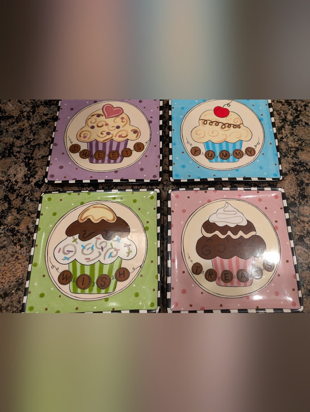 American Atelier Cupcake Decorative Plate Set in Blue, Pink, Green, Purple